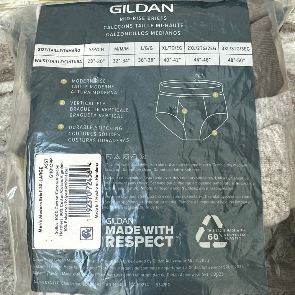 NWT Gildan Men Cotton Briefs Soft Comfortable & Breathable Underwear 3-Pack 3XL